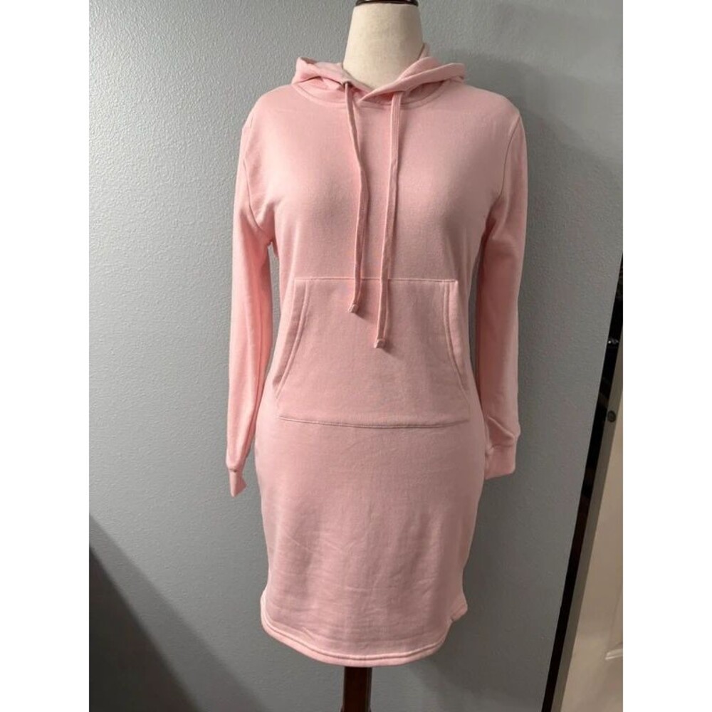 Rosio USA Pink Fleece Hoodie Sweatshirt Dress Tunic, fits like a small